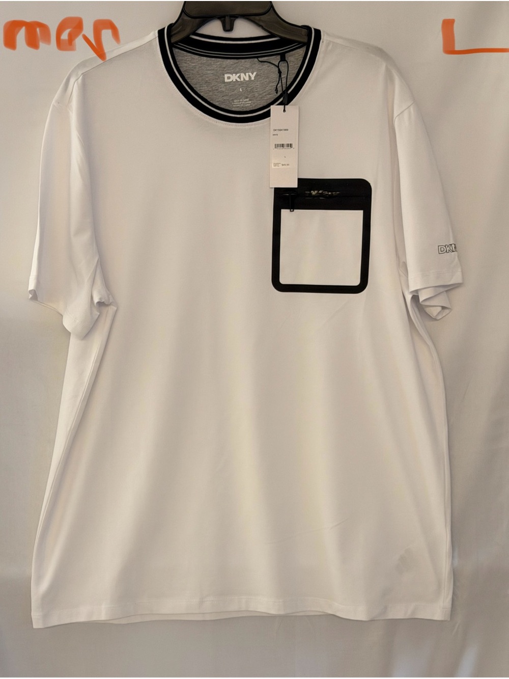 DKNY White Short-Sleeve Tee with Black-Trim Pocket